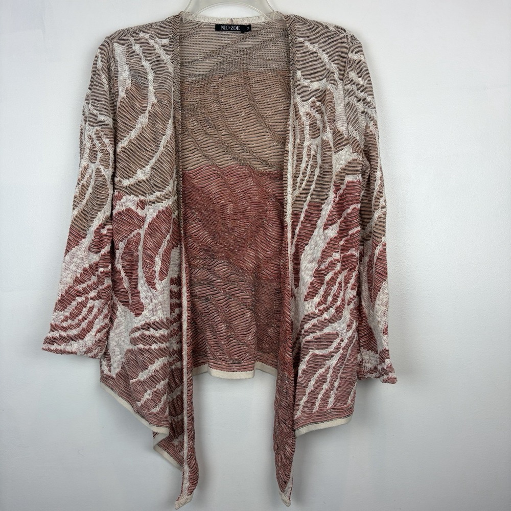 Nic + Zoe Cardigan Sweater Medium Open Front Waterfall Knit Cotton Blend Layer